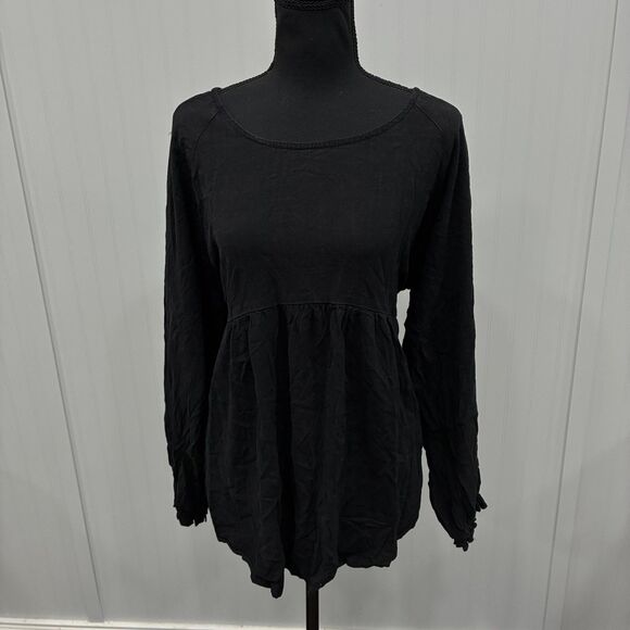 Umgee Tops - Umgee Women’s 1XL Black Mineral Wash Babydoll Linen Blend Tunic Top Boho Comfort